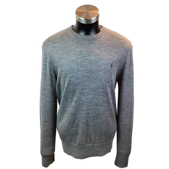 Allsaints Merino Wool Crewneck Sweater Mens Large Gray RWS Certified - Picture 2 of 12